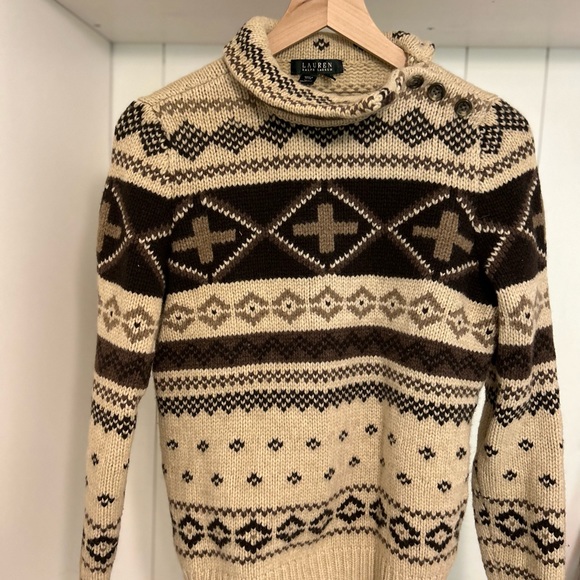 Ralph Lauren lambswool fall sweater size medium brown tan - Picture 4 of 12